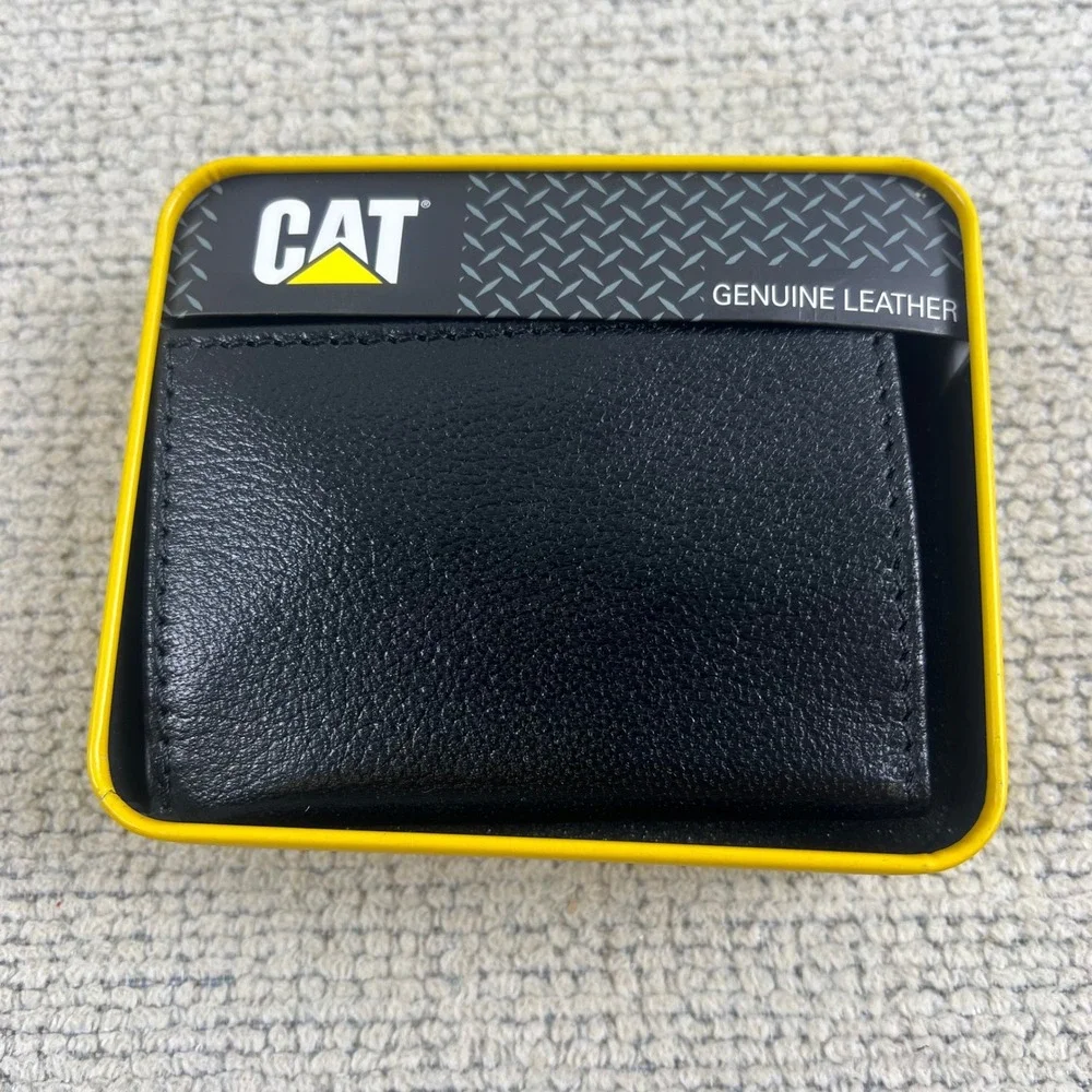 Men's‎ Wallet Black Caterpillar Trifold RFID Wallet Enamel Logo Rugged